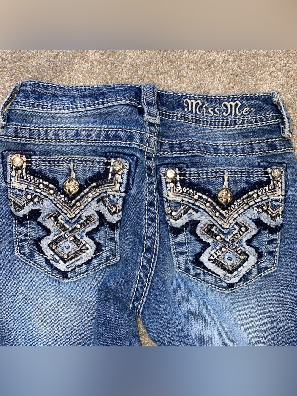Miss Me Boot Cut Jeans Girls Size 10 Bling Faded Stretch - Picture 5 of 10